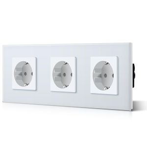 Schuko Interrupteur d'éclairage, prise, encastré, 1 compartiments, 1 voie, prise 3-en-1, puissance de charge USB 2,1 A, adaptateur de type C, station de charge, rallonge en verre, 157 mm, gris - Neuf