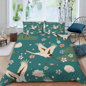 Housse De Couette X Grue Japonaise, D Imprim&iquest;&iquest;E Microfibre Parure De Lit Grue Japonaise Housse De Couettes Personne Avec X Taie D'oreiller X Cm - Neuf
