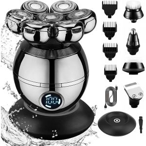 Rasoir Electriques Hommes Cheveux, 5 En 1 Rasoirs &Agrave; T&ecirc;tes Rotatives Homme 7d Rasoir Tete Chauve Homme, Ensemble De Rasoir Chauve Imperm&eacute;able, Multifonction Rasoir 7 T&ecirc;tes Pour Hommes - Neuf
