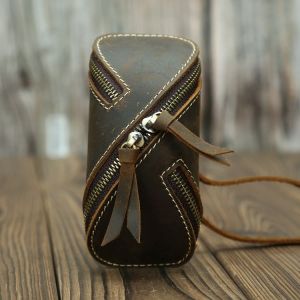 Porte-clés en cuir véritable vintage marron foncé pour homme et femme - Neuf