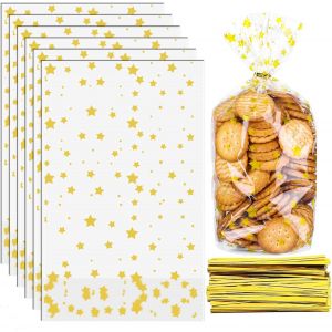 Jexnovashop-Lot De 150 Sachets Transparents Pour Biscuits, 24x15 Cm Sachets Biscuits Noël Sachet Cellophane Transparent Avec Attaches Métalliques Pour Bonbons Biscuits Anniversaire Mariage Noël (Moti - Neuf