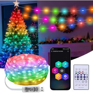 TRAHOO-Guirlande Lumineuse, 10M 100 LED Guirlande Lumineuse Multicolore, APP & T&eacute;l&eacute;commande, R&eacute;agit &agrave; la Musique, &Eacute;tanche IP65, 99+ modes Aliment&eacute;e USB pour F&ecirc;te No&euml;l Jardin Int&eacute;rieur Ext&eacute;rieur - Neuf