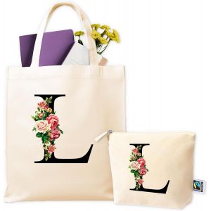 SJZG-Sacs En Tissu Personnalis&eacute;s - Tote Bag Personnalis&eacute; + Trousse De Toilette - Sac En Tissu Personnalis&eacute; Pour Femme - Cadeaux Personnalis&eacute;s - Cadeau Original Femme - Sac De Courses R&eacute;utilisable - Neuf