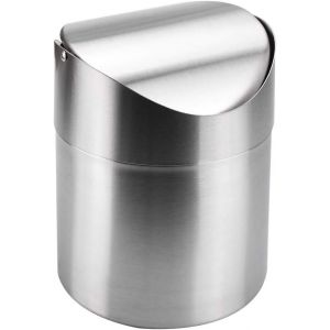 Mini poubelle de bureau en acier avec couvercle pour la maison et le bureau (12 x 12 x 16,5 cm, 1,5 L) - Neuf