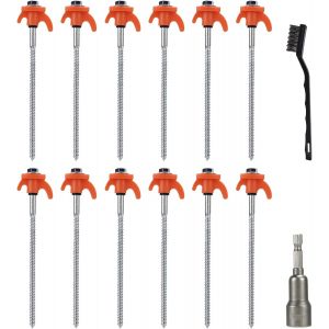 Eryi-12x Piquets De Tente À Visser, Sardine À Visser Pour Camping Avec Adaptateur Fileté Et Brosse Métallique, Pour Camping, Orange - Neuf