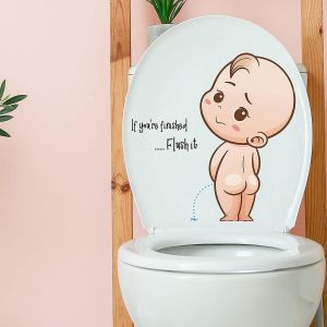 Autocollants De Toilette Méchant De Dessin Animé,Si Vous Avez Fini De Tirer La Chasse D'eau Décalcomanies Drôles,Art Mural En Vinyle Imperméable À L'eau - Neuf