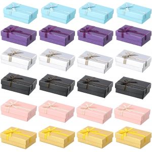 Mevronisshop-24pcs Petit Boite Cadeau, Boite Bijoux Cadeau Rectangle, Ecrin Bijoux Avec Noeud, Coffrets Cadeaux Bague Vide, Couvercle Boîtes Cadeaux Pour Pendentif, Boucle D'oreille, Collier Bague 8cm - Neuf