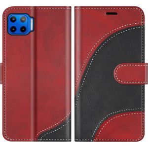 KAL-Coque Pour Moto G 5G Plus/Moto One 5G, Portefeuille Etui En Cuir Pu, Magn&eacute;tique Protection Housse Coque Pour Moto G 5G Plus/Moto One 5G, Rouge - Neuf