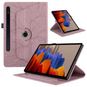 &Eacute;tui en cuir emboss&eacute; avec rotation pour Samsung Galaxy Tab S9 / S9 FE - Arbre de vie, Or rose - Neuf