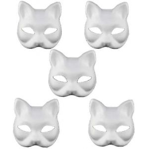 5 Pcs Diy White Paper Mask Fox Cat Face Pulp Blank Hand Painted Mask Personality Design Mask For Dance Party Festival Performance Blanc - Neuf