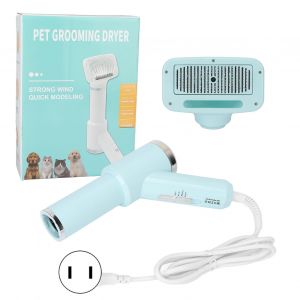 Hjlian Seche-Poils Pour Animaux De Compagnie, Peigne A Temperature Reglable, Massage, Toilettage, Souffleur De Poils Pour Animaux De Compagnie Avec Brosse Lissante Pour Chats Et Chiens, Prise Americaine Bleue 110 V - Neuf