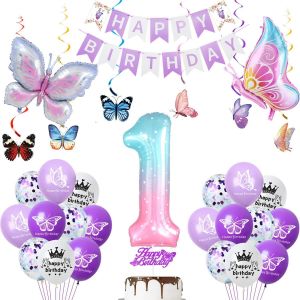 1 An Papillon Anniversaire Decoration Fille, Ballon 1 An Papillon Decoration, Coloré 1 An Fille Papillons Déco Anniversaire, Papillons 1 An Anniversaire Fille Déco, Papillon 1 Ballon - Neuf
