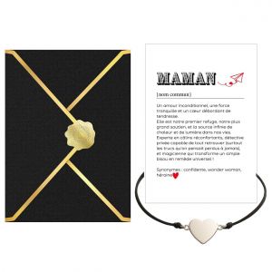 Kal-Set Cadeau Maman U2013 Carte Définition Touchante + Bracelet C?ur + Étiquette Bouteille + Enveloppe Noire À Bordure Dorée U2013 Idée Cadeau Émotion Pour Fête Des Mères, Anniversaire - Neuf