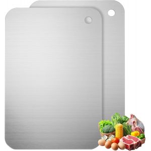 2 Pcsplanche A Decouper Inox, Planche &Agrave; D&eacute;couper Acier Inox 304, Planche &Agrave; D&eacute;couper En Titane Double Face, Cutting Boards Pour Cuisine Alimentaire Viande L&eacute;gumes Fruits(24 X 15 Cm) - Neuf