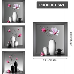 Lot De 3 Stickers Muraux 3D Pour Salon - Fleurs 3D - Vase - 30 X 30 Cm - 3D - Vase - Pour Chambre À Coucher,Salon,Chambre D'Enfant - Neuf