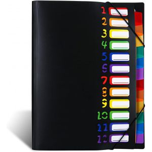 Porte-Documents A4 Classeur Accord&eacute;on, Accessoire Bureau, 12 Compartiments, En Plastique, &Eacute;tanche, Avec &Eacute;lastique, Pour L'&eacute;cole Et Le Bureau - Neuf