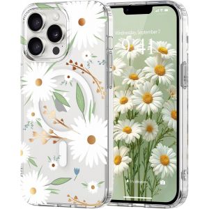 Trahoo-Coque Magn&eacute;tique Florale Pour Iphone 13 Pro Max [Compatible Avec Magsafe], Coque De Transparente Anti-Jaunissement, Joli Motif Floral Anti-Rayures, Protection Tpu Pour Filles Et Femmes-Blanc - Neuf