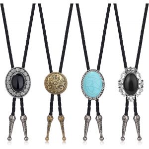 4 Pi&egrave;ces Cravate Et Collier Western Cowboy En Cuir Costume Halloween Accessoires &Agrave; La Main - Neuf