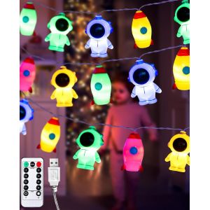 Kal-Guirlande Lumineuse Pour Chambre D'enfant, 3 M, 20 Led, Avec Batterie Et Minuterie Usb, Multicolore, 8 Modes, Guirlande Lumineuse Astronaute, Nuages, Arc-En-Ciel, Pour Chambre D'enfant, Fête - Neuf