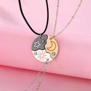 3 Pcs/Set Soleil Lune Star Pendentif Collier Pour Les Femmes Meilleur Ami Pour Forever Amiti&eacute; Bff Collier R&eacute;glable G&eacute;om&eacute;trique Bijoux Cadeau - Neuf