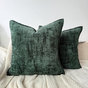 Cauc-Lot De 2 Housses De Coussin, 50 X 50 Cm, En Chenille Douce, Texture Bambou, Noble Et Luxueux, Pour Salon, Chambre &Agrave; Coucher Et D&eacute;coration De La Maison - Vert Fonc&eacute; - Neuf