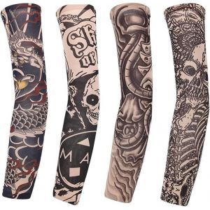 4 Manchons Tatouage Temporaire Pour Hommes & Femmes - Faux Tatouage Bras Manches Uv Protection - Pour Sport, Cosplay, F&ecirc;tes - Couvre-Tatouage Nylon Lavable,B - Neuf