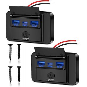JGD-Lot de 2 prises USB 12 V pour camping-car 66 W Charge rapide Dual QC3.0 USB et PD3.0 USB C Prise &eacute;tanche Adaptateur de charge rapide pour voiture, camping-car, moto, camion, bateau - Neuf