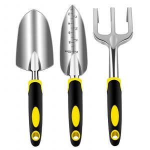 Ensemble de 3 outils de jardinage en aluminium : pelle, truelle et rateau avec manche en caoutchouc souple &iquest; Kit cadeau de jardinage - Neuf