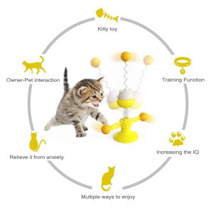 Hjlian Jouet Pour Chat, Boule A Ressort, Plateau Tournant, Jaune - Neuf