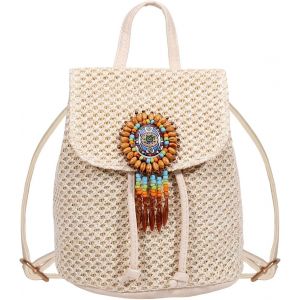 RFCBC-HuiYSatr Sac à dos de Paille à la Mode pour Femmes Sac à Bandoulière avec Cordon de serrage Sacs de Plage Bohème Sac à Bandoulière Tressé Daypack - Neuf
