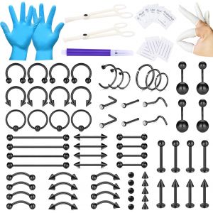Nbgcm-100pcs Piercing Kit Pour Tous Les Piercings, 12g 14g 16g Piercing Aiguille Septum Nombril Lèvre Langue Cartilage Oreille Tragus Helix Piercing Bijoux Clip Toolkit Pour Les Femmes - Neuf