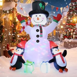 180Cm/6Ft Bonhomme De Neige De No&euml;l Gonflable, D&eacute;corations Gonflables De No&euml;l Gonflable Avec Lumi&egrave;res Led Et Cordes Fixes, Jardin Patio Gazon D&eacute;coration De No&euml;l Ext&eacute;rieur - Neuf