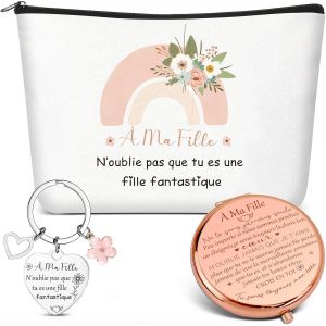 TIANYI-3 Cadeaux pour Ma Fille Inclure Trousses de Maquillage &agrave; Fermeture &Eacute;clair Porte-Cl&eacute;s avec Pendentif Fleur et Miroir de Poche Cadeau 18 Ans Fille Mariage No&euml;l - Neuf