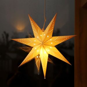 KAL-La Décoration De Lanterne D'Étoile De Papier À Accrocher Pour La Décoration Suspendue À La Maison, Étoile De Paillettes De Papier Blanc À 7 Points Avec Ampoule Led Blanche Chaude E14. - Neuf