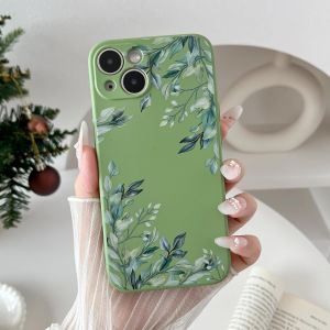 Brs-Fleurs Coque Pour Iphone 13 Coque, Liquid Silicone Coque Protection Bumper Anti-Chocs Coque Cover Mignonne Fleur Housse Etui Souple Pour Iphone 13 6,1 Pouces, Vert/Feuilles - Neuf