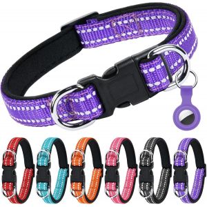 Collier Pour Chien, Collier En Nylon R&eacute;fl&eacute;chissant R&eacute;glable Classique Avec Rembourr&eacute; Doux Respirant Mesh, Collier Avec &Eacute;tui Airtag Pour Petits Chiens, Moyen Gros, Grand Chiens(Bleu-S) - Neuf