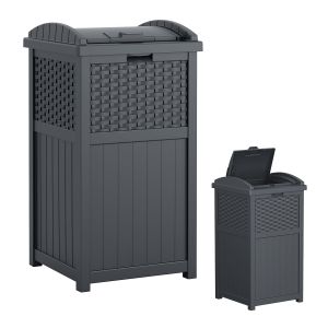 NouvelHorizonstore-Poubelle cach&eacute;e de style osier avec couvercle &agrave; verrouillage s&eacute;curis&eacute; et construction r&eacute;sistante aux intemp&eacute;ries pour terrasse, fabriqu&eacute;e aux &Eacute;tats-Unis, 125 L, gris (Cyberspace Gr - Neuf
