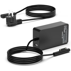 65W Chargeur Surface Pro 15V 4A Alimentation pour Microsoft Surface Pro 11/10/9/8/7/6/5/4/3/X, Surface Laptop 4/3/2/1, Surface Go 2/1,Surface Notebook/Tablette Chargeur avec Port USB - Neuf