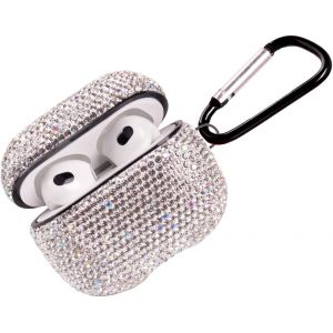 LORANKA-Coque Scintillante Compatible avec AirPods 3e g&eacute;n&eacute;ration avec Porte-cl&eacute;s, Protection Antichoc avec Strass, Coque de Charge pour AirPods 3 (AB Blanc) - Neuf
