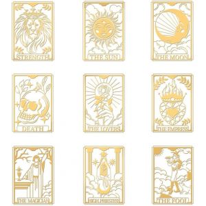 9pcs 4x4cm Autocollants Tarot Autocollants Spirituels Joker Crâne Autocollants Métal Or Lion Soleil Lune Divination Autocollants Métal pour Scrapbooks DIY Artisanat Décoration Téléphone - Neuf