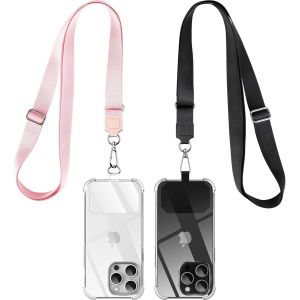 Maa-Cordon Telephone Portable, Avec 2 Patchs Universels Et 2 Cordon Téléphone Portable,Collier Compatibles Avec Tous Les Smartphonese - Noir + Rose - Neuf