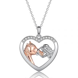 Collier Fille Et Cheval En Argent Pour Les Filles,Bijoux De Cheval Cadeaux Pour Les Femmes Adolescentes - Neuf