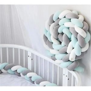 3m Tour De Lit Coussin Serpent Coussin Tressé Pare-Chocs Velours Protection Bébé -Blanc+Gris+Vert - Neuf