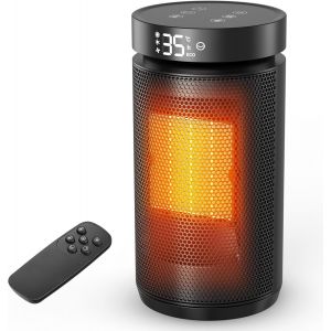 JGD-Chauffage d'appoint avec T&eacute;l&eacute;commande, Radiateur Soufflant Silencieux et &Eacute;conome en &Eacute;nergie de 1500 W, Chauffage C&eacute;ramique PTC, Minuterie 12H, Rotation &agrave; 70&deg;, Convient &agrave; la Maison Comme au Bureau - Neuf