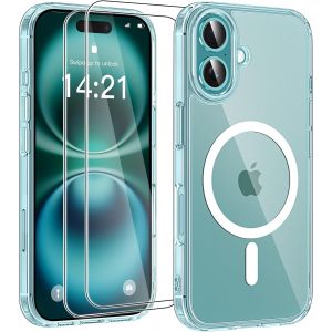 Magn&eacute;tique Coque Compatible Avec Iphone 16 Plus Aimant&eacute;e Avec 2 Verres Tremp&eacute;s, Compatible Magsafe Dos Anti Rayures Coque Antichoc Tpu Bumper Iphone 16 Plus Housse 6,7"" -Transparente - Neuf