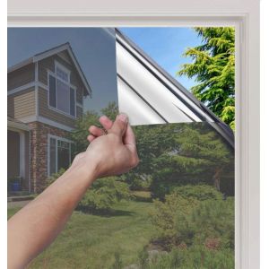 Film adhésif anti-regards pour vitres 50 x 200 cm, effet miroir sans tain, anti-chaleur, occultant, protection solaire, anti-UV, argenté - Neuf