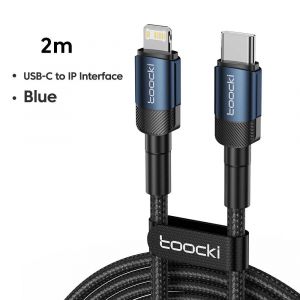 Toocki-Câble USB C vers Lightnin,Câble de données,Charge rapide,PD 20W,iPhone 15,14,13,12,11 Pro,XS,8--2m Blue - Neuf