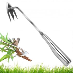 La main de l'enrouleur outil, poignée ergonomique avec 3 dents pour l'utilisation du désherbage, de l'acier inoxydable - Neuf