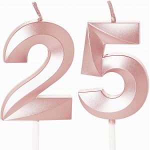MEVRONISSHOP-Bougies d'anniversaire 25 ans en or rose &iquest; Bougies en forme de chiffre 25 pour d&eacute;coration de g&acirc;teaux, femmes - Neuf