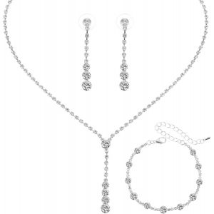 Ensemble Collier De Mariée Bracelet Boucles D'oreilles Ensemble De Bijoux De Mariage En Cristal Femme Collier Ras Du Cou En Strass Bijoux Tendance De Mariage Pour Femmes Et Filles (Argent) - Neuf